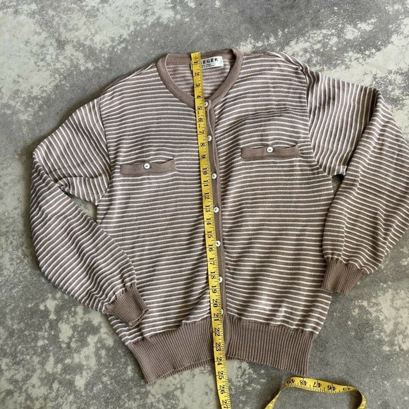 Jaeger Vintage Striped Ivory cream button up cardigan sweater Size Medium - Picture 7 of 11